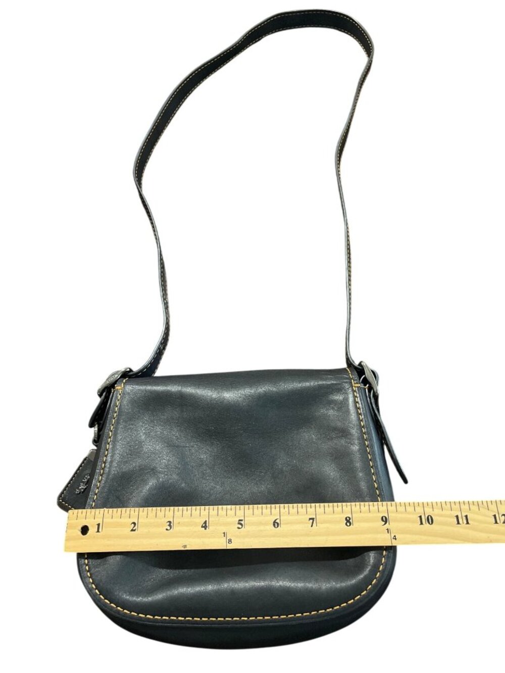 Coach 1941 Black Glove Tan Leather Saddle Shoulder Bag 20115 Yellow-Stitching - Picture 2 of 9